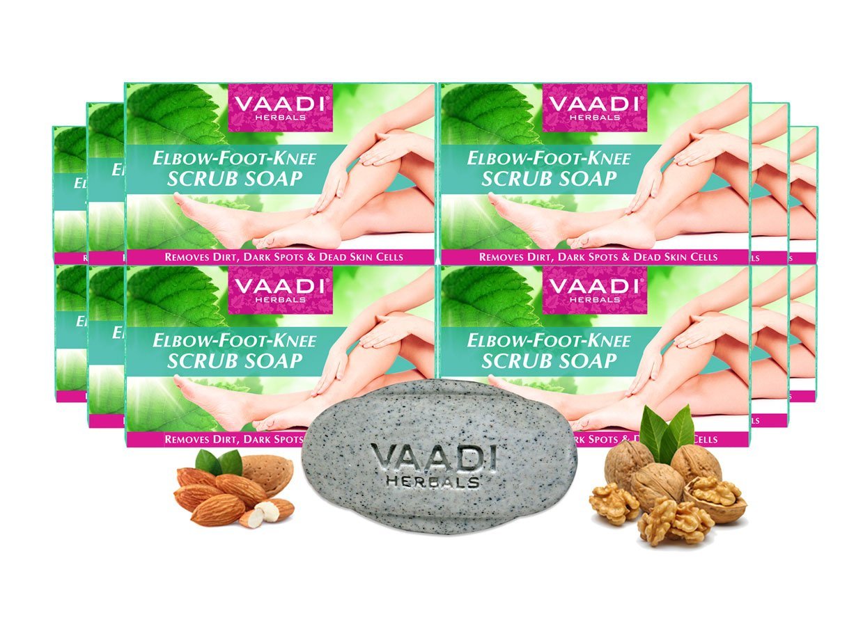 Organic Elbow Foot Knee Scrub Soap with Almond & Walnut - Removes Dead Skin - Makes Skin Soft (12 x 75 gms / 2.7 oz)