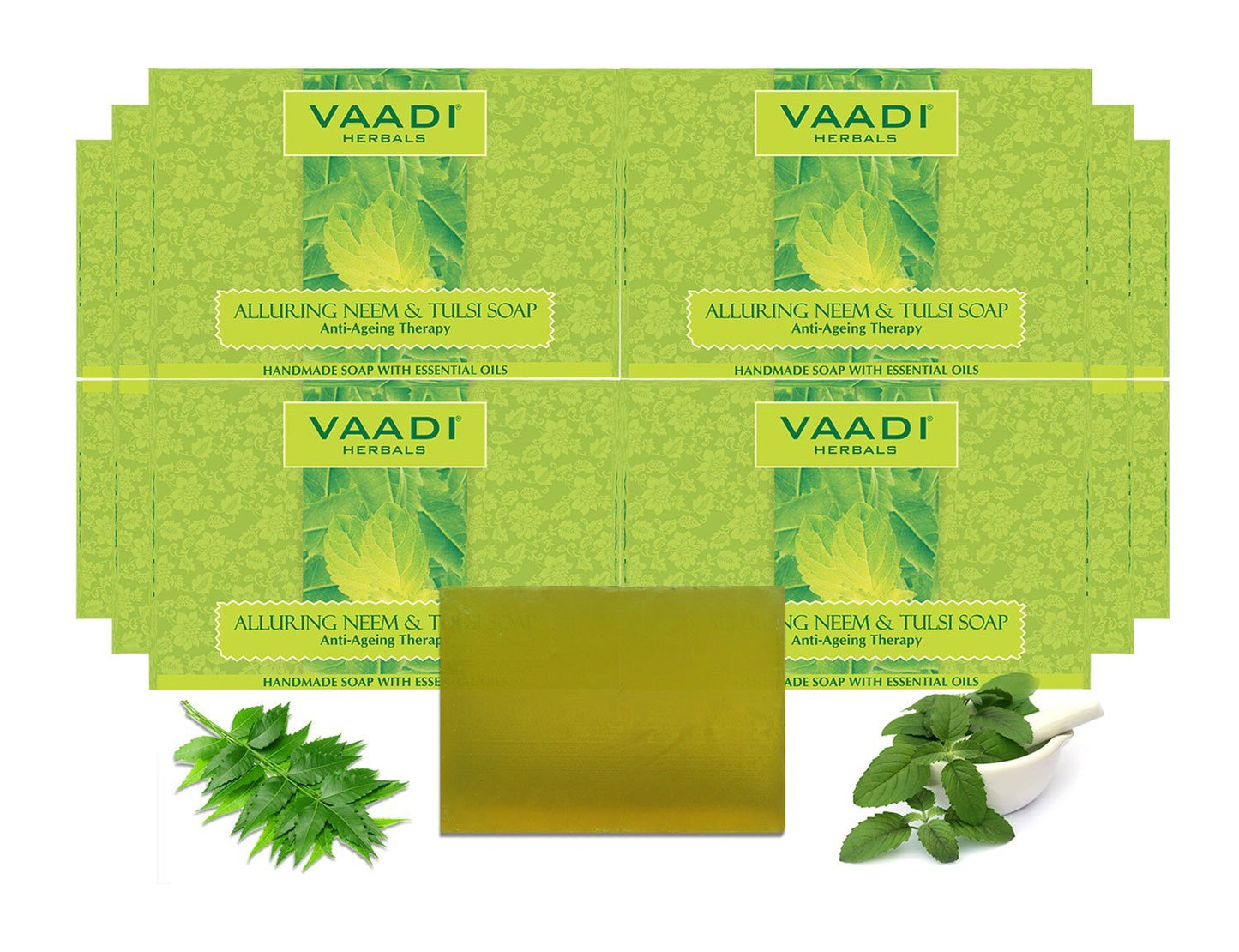 Organic Alluring Neem Tulsi Soap with Aloe Vera, Vitamin E & Tea Tree Oil - Prevents Ageing - Protects Skin (12 x 75 gms / 2.7 oz)
