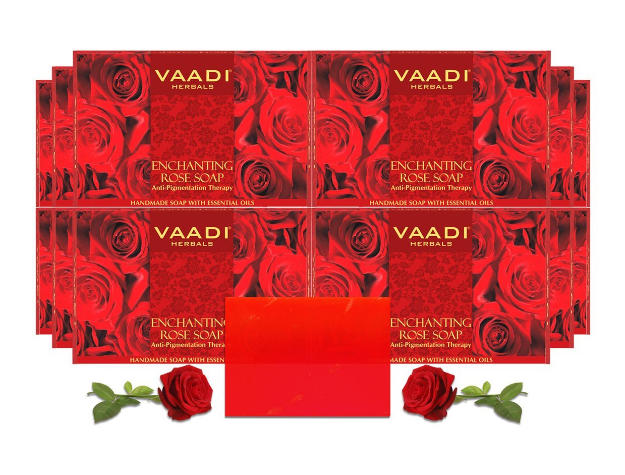 Enchanting Organic Rose Soap with Mulberry Extract - Anti Pigmentation Therapy - Lightens Dark Spots & Patches (12 x 75 gms / 2.7 oz)