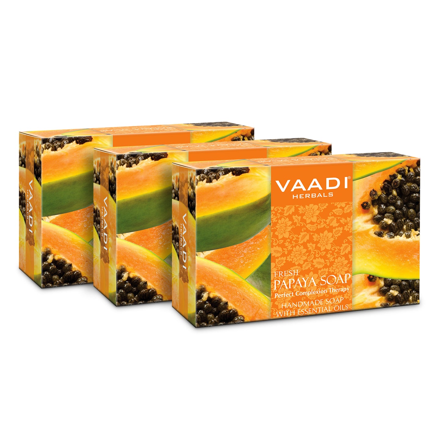 Organic Fresh Papaya Soap - Clears Impurities off Skin - Lightens Skin Tone - Gives a Natural Glow (3 x 75 gms / 2.7 oz)