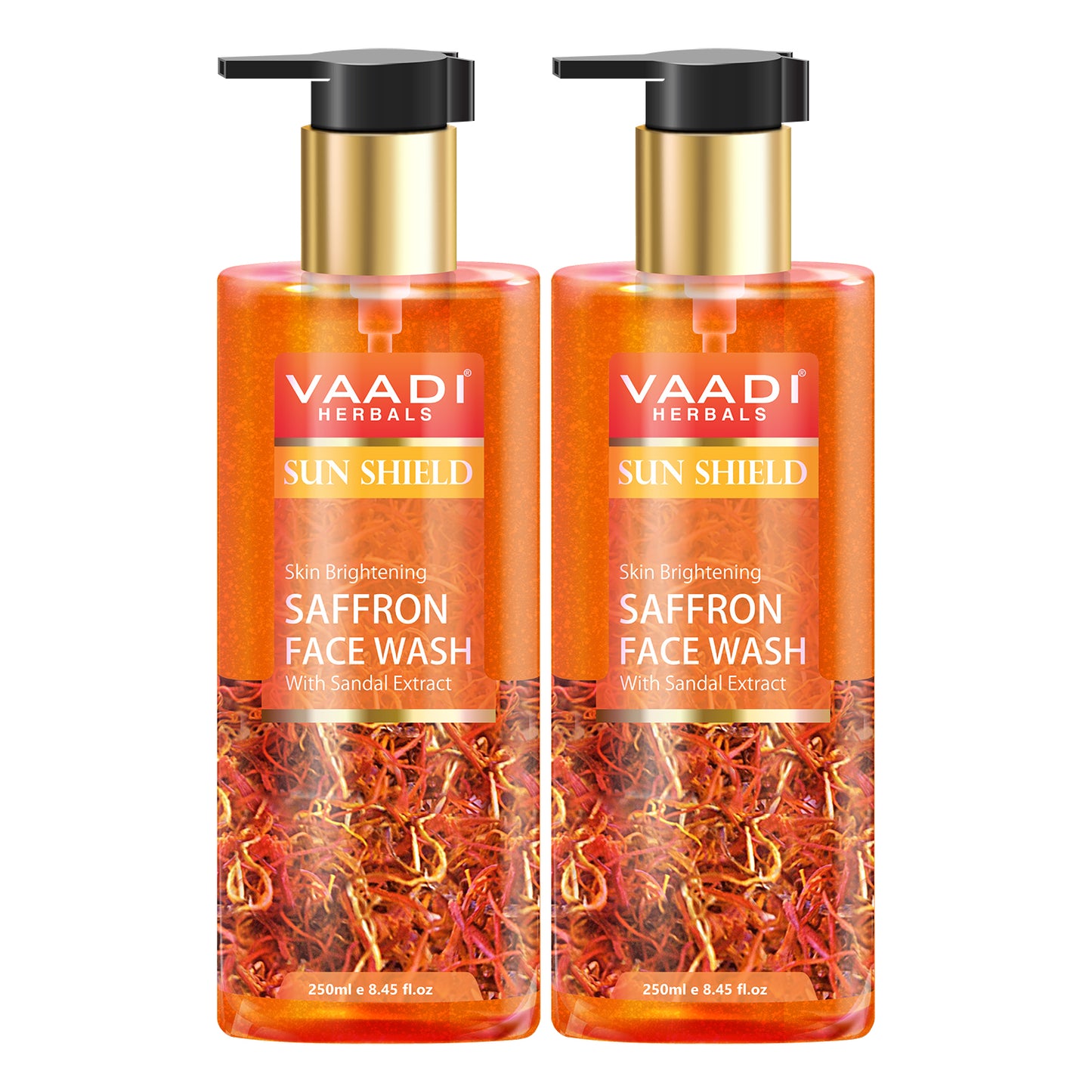 Skin Whitening Organic Saffron Face Wash with Sandalwood - Protects Skin from Sun - Lightens Pigmentation ( 2 x 250 ml/8.45 fl oz)