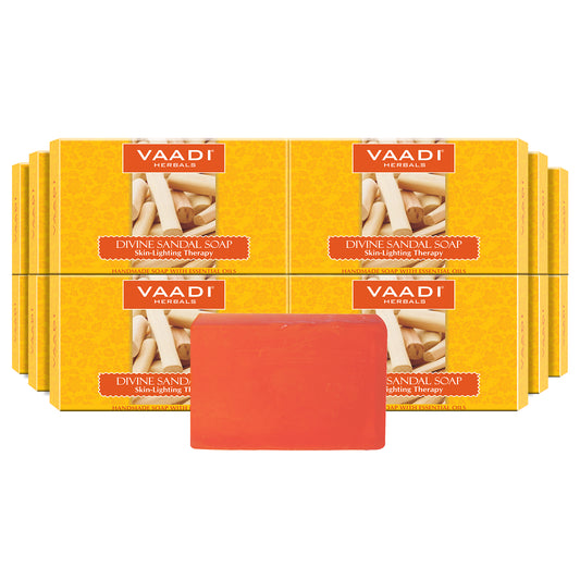 Organic Divine Sandal Soap with Saffron & Turmeric - Skin Lightening Therapy - Lightens Tan & Blemishes (12 x 75 gms / 2.7 oz)