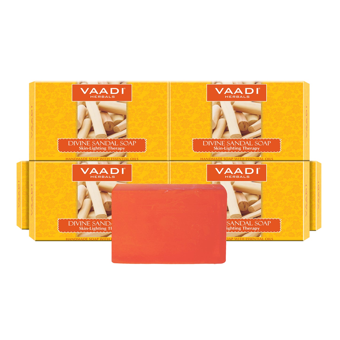 Organic Divine Sandal Soap with Saffron & Turmeric - Skin Lightening Therapy - Lightens Tan & Blemishes (6 x 75 gms / 2.7 oz)