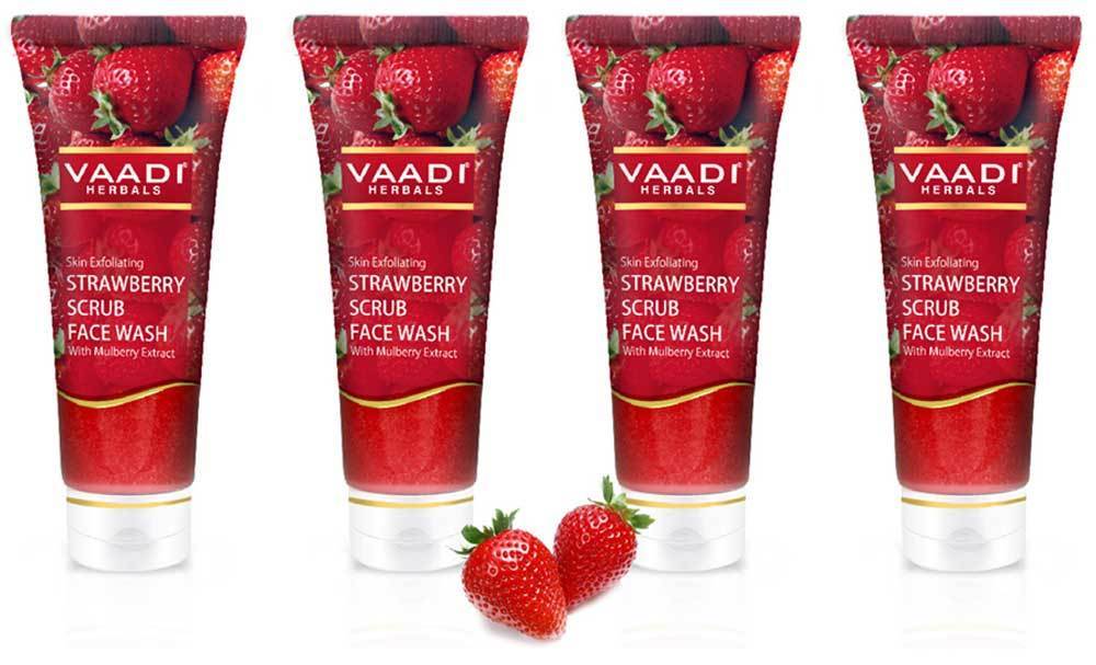 Skin Exfoliating Organic Strawberry Scrub Face Wash with Mulberry Extract- Removes Dead Skin - Deeply Nourishes Skin ( 4 x 60ml/ 21.1 fl oz)