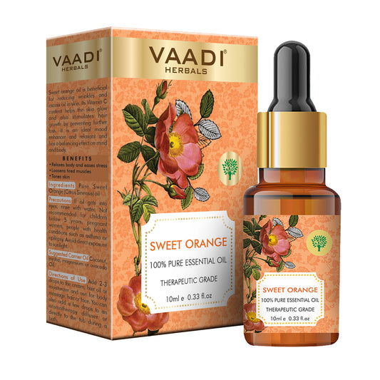 Organic Sweet Orange Essential Oil - Vitamin C Reduces Hairfall, Improves Skin Complexion, Enhances Mood, Loosens Tired Muscles - 100% Pure Therapeutic Grade (10 ml/ 0.33 oz)
