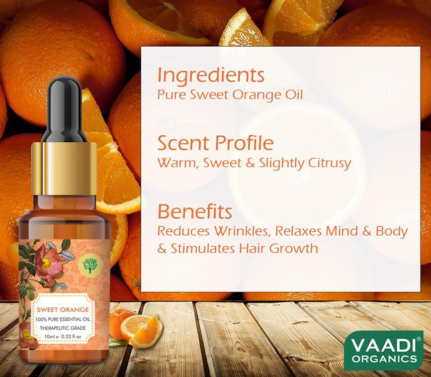 Organic Sweet Orange Essential Oil - Vitamin C Reduces Hairfall, Improves Skin Complexion, Enhances Mood, Loosens Tired Muscles - 100% Pure Therapeutic Grade (10 ml/ 0.33 oz)