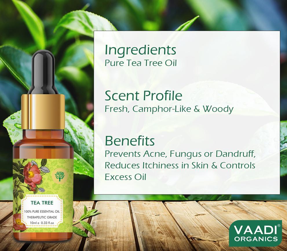 Organic Tea Tree Essential Oil - Reduces Acne, Prevents Dandruff & Hairfall (10 ml/ 0.33 oz)