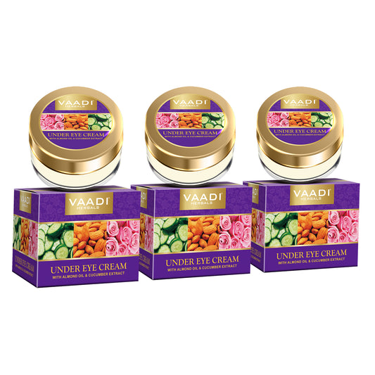 Organic Under Eye Cream with Almond Oil & Cucumber Extract - Reduces Puffiness - Keeps Skin Youthful (3 x 30 gms /1.1 oz)