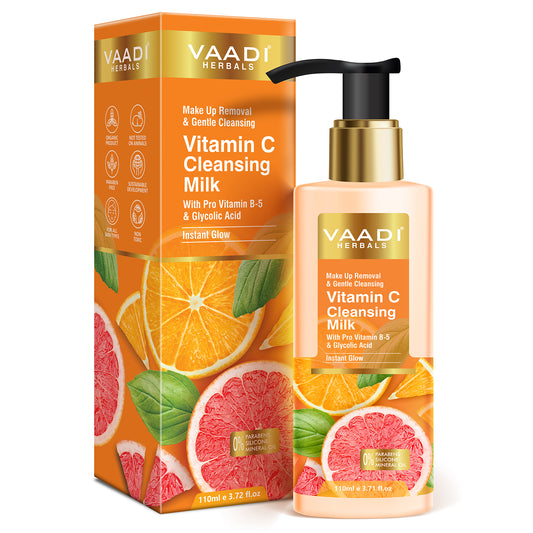 Organic Vitamin C Cleansing Milk With Pro Vitamin B-5 & Glycolic Acid For Instant Glow ( 110ml / 4 fl oz)