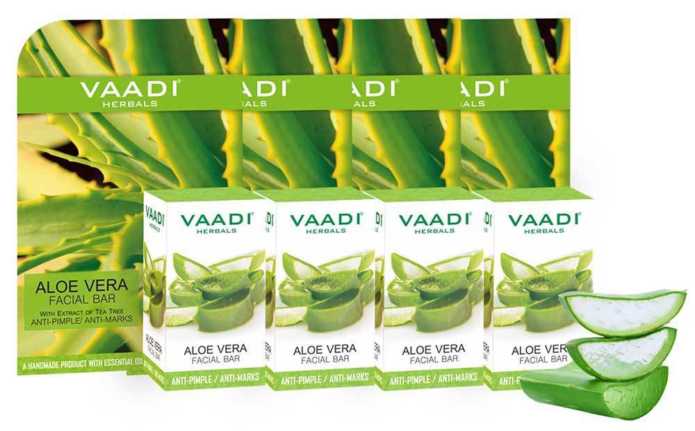 Organic Aloe Vera Facial Bar with Tea Tree and Honey - Reduces Acne - Keeps Skin Infection Free (4 x 25 gms/0.9 oz)
