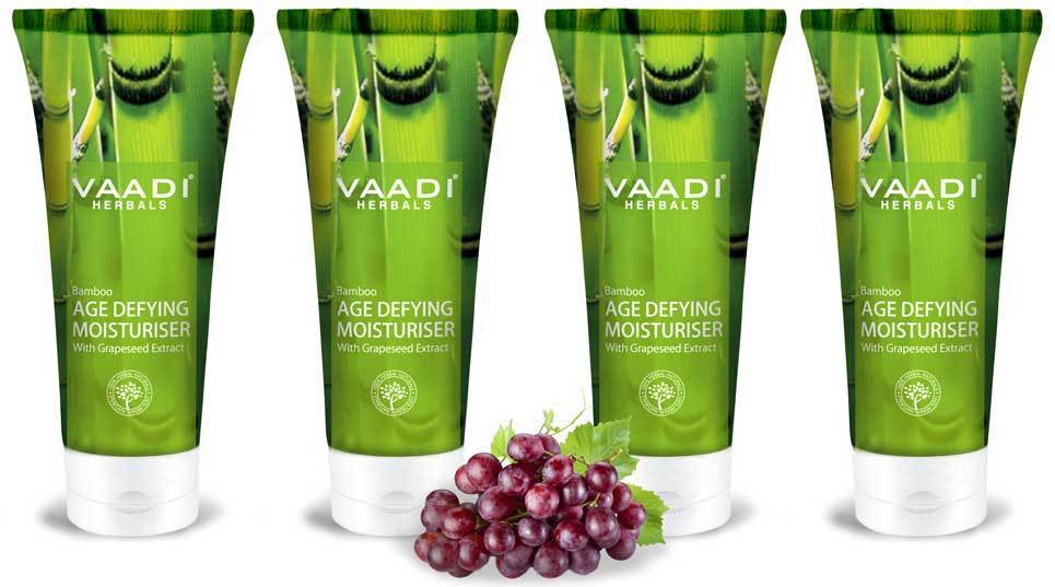 Organic Bamboo Age Defying Moisturiser with Grapeseed Extract - Anti Oxidant Rich - Keeps Skin Firm - Delays Wrinkles (4 x 60 ml/ 2.1 fl oz)