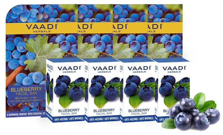 Organic Blueberry Facial Bar with Mint Extract & Olive Oil - Prevents Wrinkles - Makes Skin Youthful (4 x 25 gms/0.9 oz)