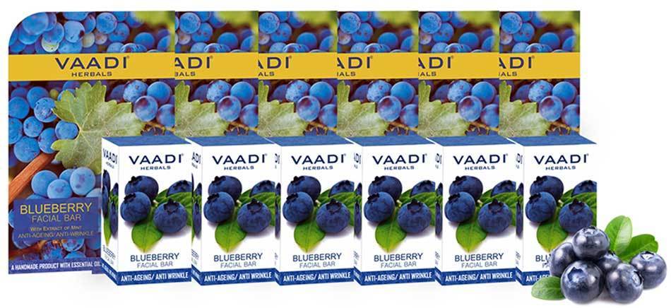 Organic Blueberry Facial Bar with Mint Extract & Olive Oil - Prevents Wrinkles - Makes Skin Youthful (6 x 25 gms/0.9 oz)