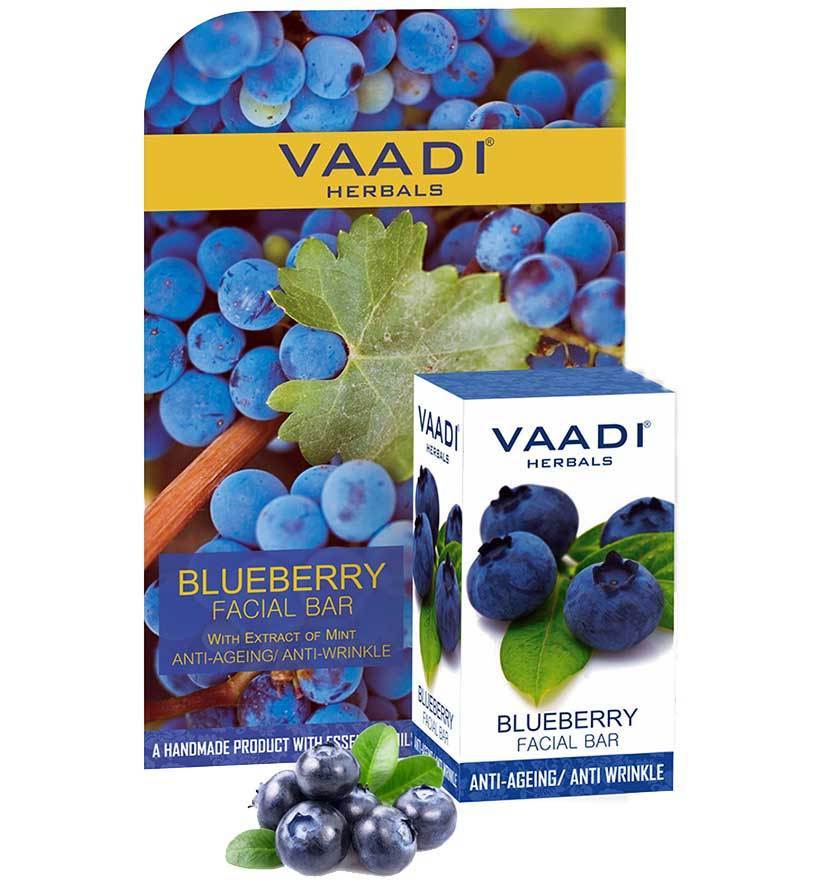 Organic Blueberry Facial Bar with Mint Extract & Olive Oil - Prevents Wrinkles - Makes Skin Youthful (25 gms/0.9 oz)