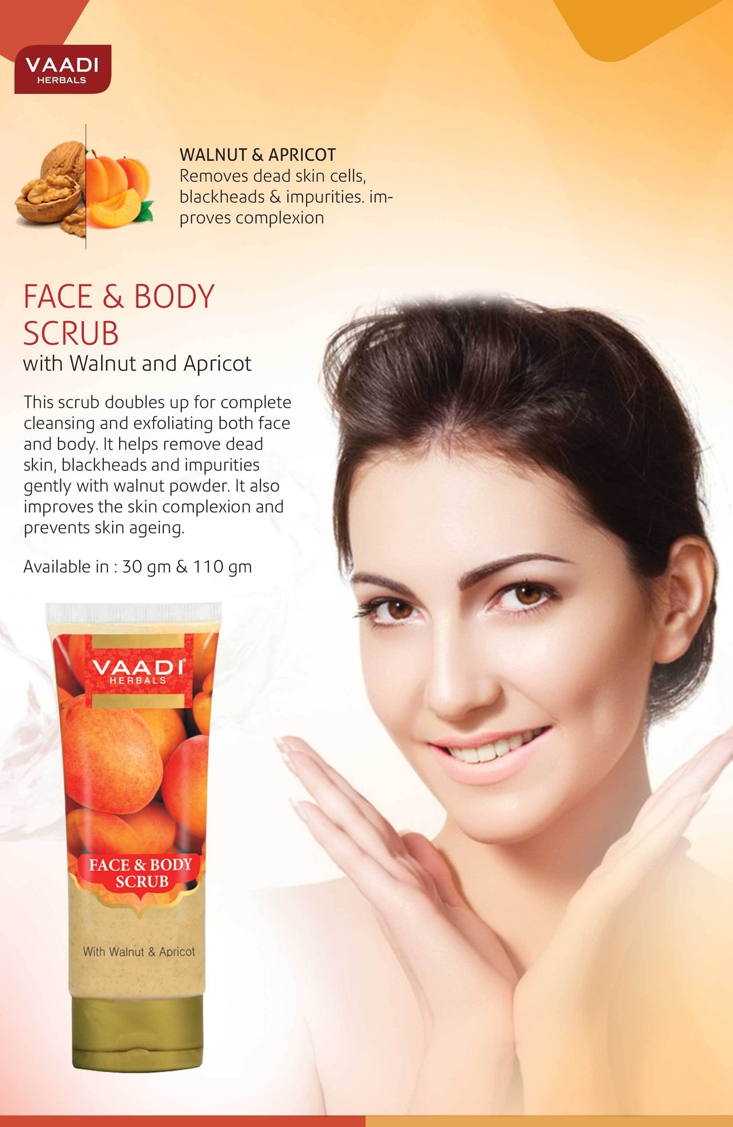 Organic Face & Body Scrub with Walnut & Apricot - Exfoliates & Unclogs Pores - Keeps Skin Youthful (110 gms / 4 oz)
