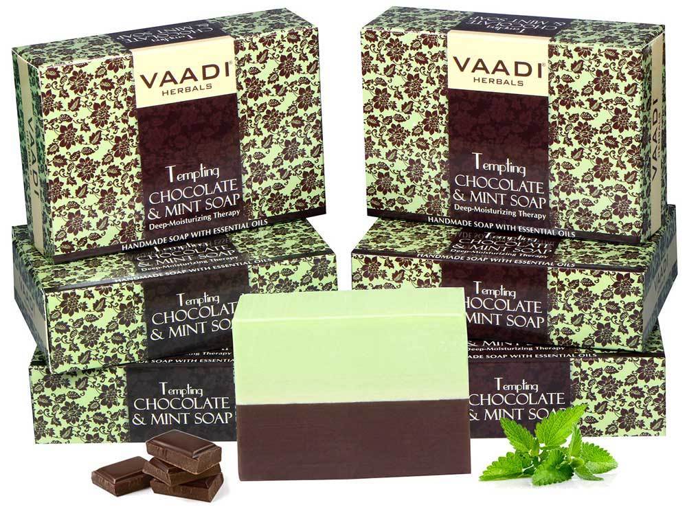 Tempting Organic Chocolate & Mint Soap - Deep Moisturising - Releives Irritated Skin (6 x 75 gms / 2.7 oz)