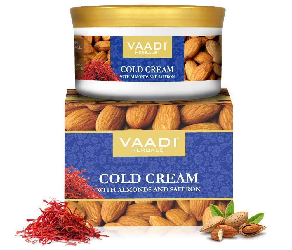 Organic Cold Cream with Almond Oil, Aloe Vera & Saffron - Protects & Moisturises Skin - Reduces Wrinkles (150 gms / 5.3 oz)