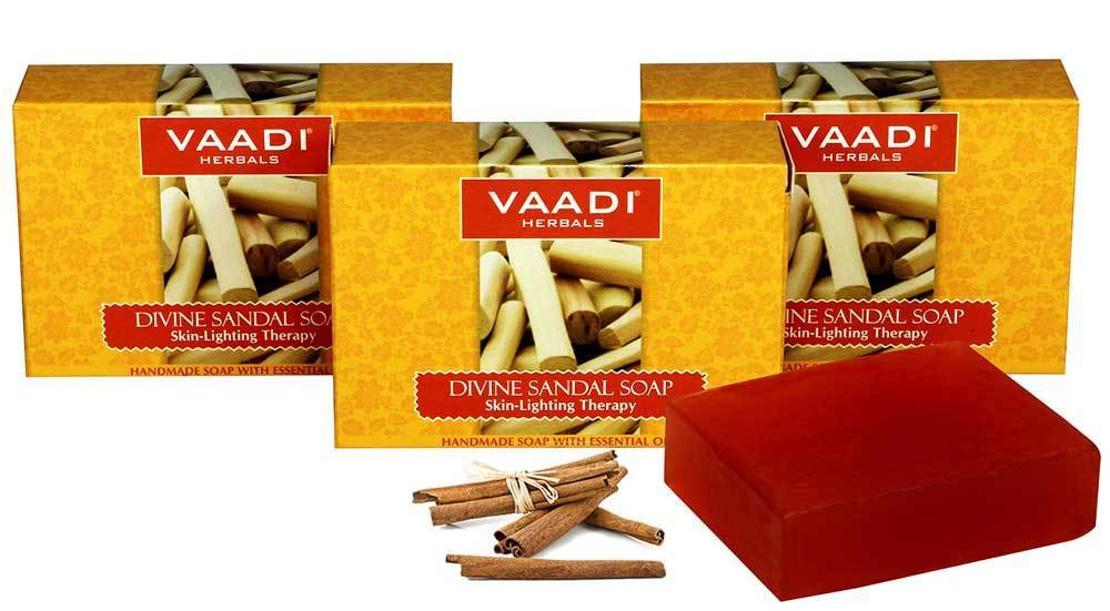 Organic Divine Sandal Soap with Saffron & Turmeric - Skin Lightening Therapy - Lightens Tan & Blemishes (3 x 75 gms / 2.7 oz)