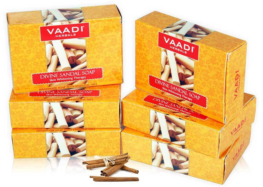 Organic Divine Sandal Soap with Saffron & Turmeric - Skin Lightening Therapy - Lightens Tan & Blemishes (6 x 75 gms / 2.7 oz)