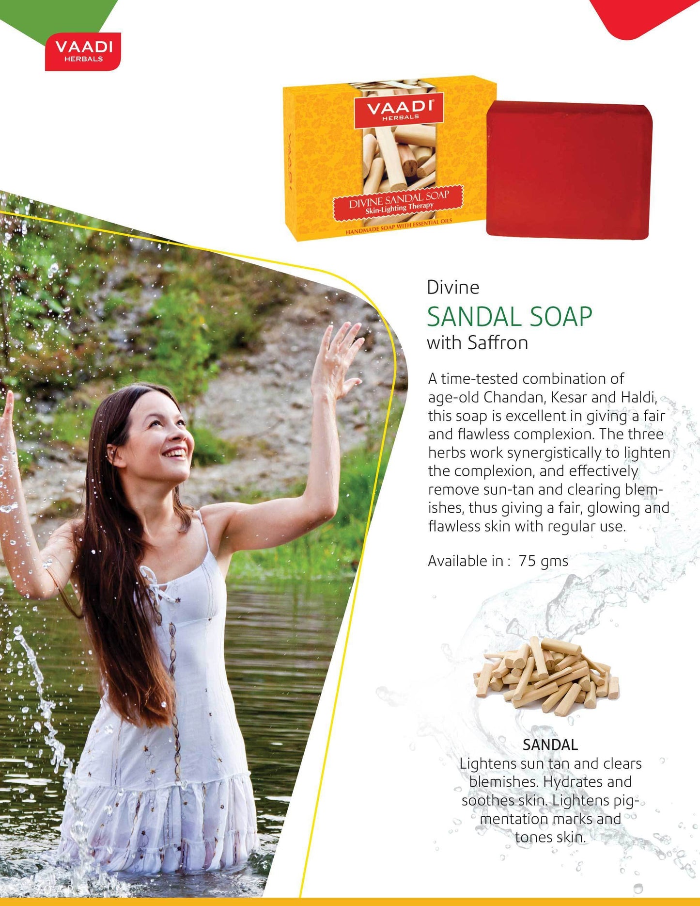 Organic Divine Sandal Soap with Saffron & Turmeric - Skin Lightening Therapy - Lightens Tan & Blemishes (75 gms / 2.7 oz)