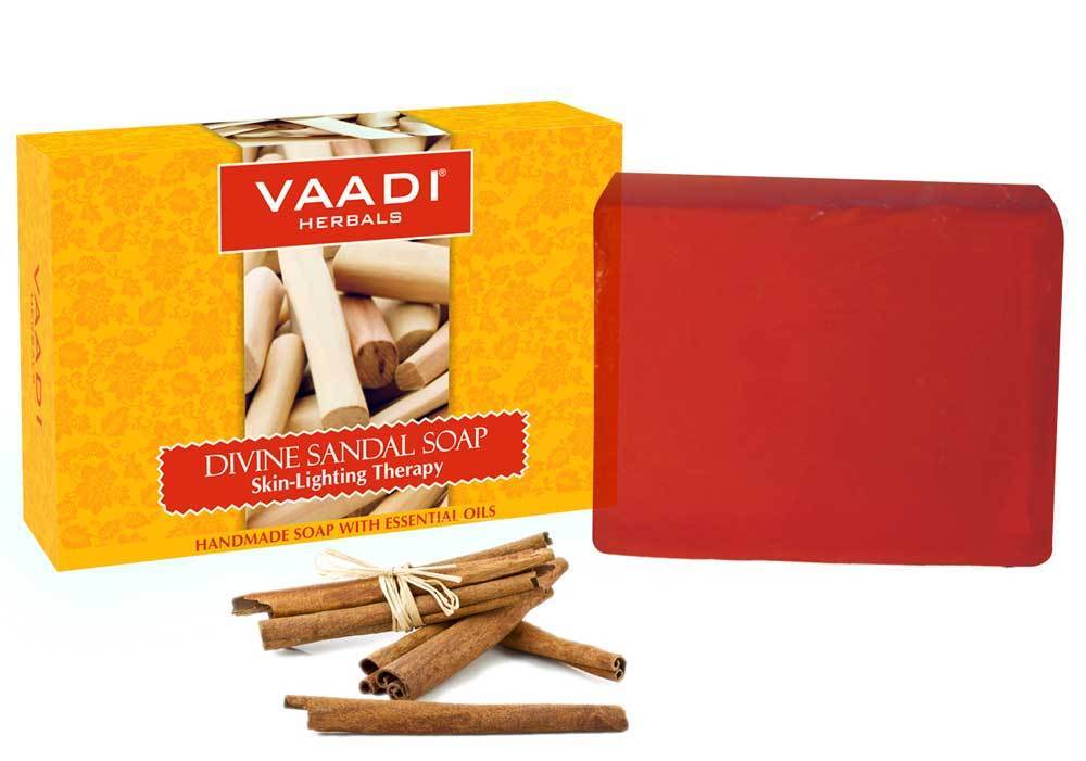 Organic Divine Sandal Soap with Saffron & Turmeric - Skin Lightening Therapy - Lightens Tan & Blemishes (75 gms / 2.7 oz)