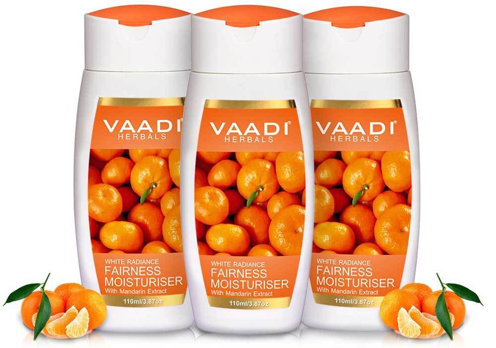 Organic Fairness Moisturiser with Mandarin Extract - Vitamin C Rich - Lightens Skin Tone - Controls Pigmentation (3 x 110 ml/ 4 fl oz)
