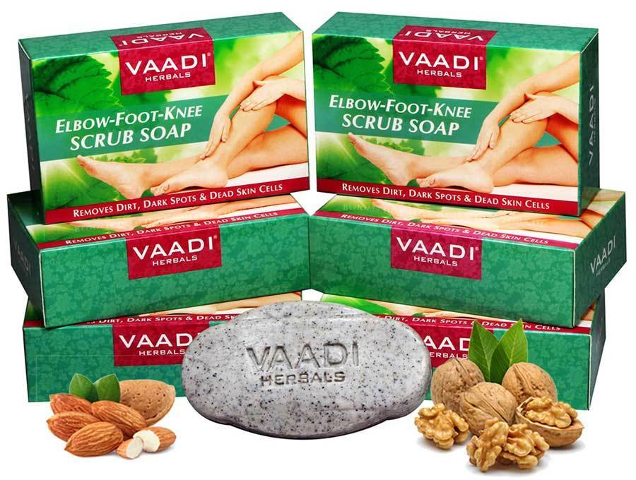 Organic Elbow Foot Knee Scrub Soap with Almond & Walnut - Removes Dead Skin - Makes Skin Soft (6 x 75 gms / 2.7 oz)
