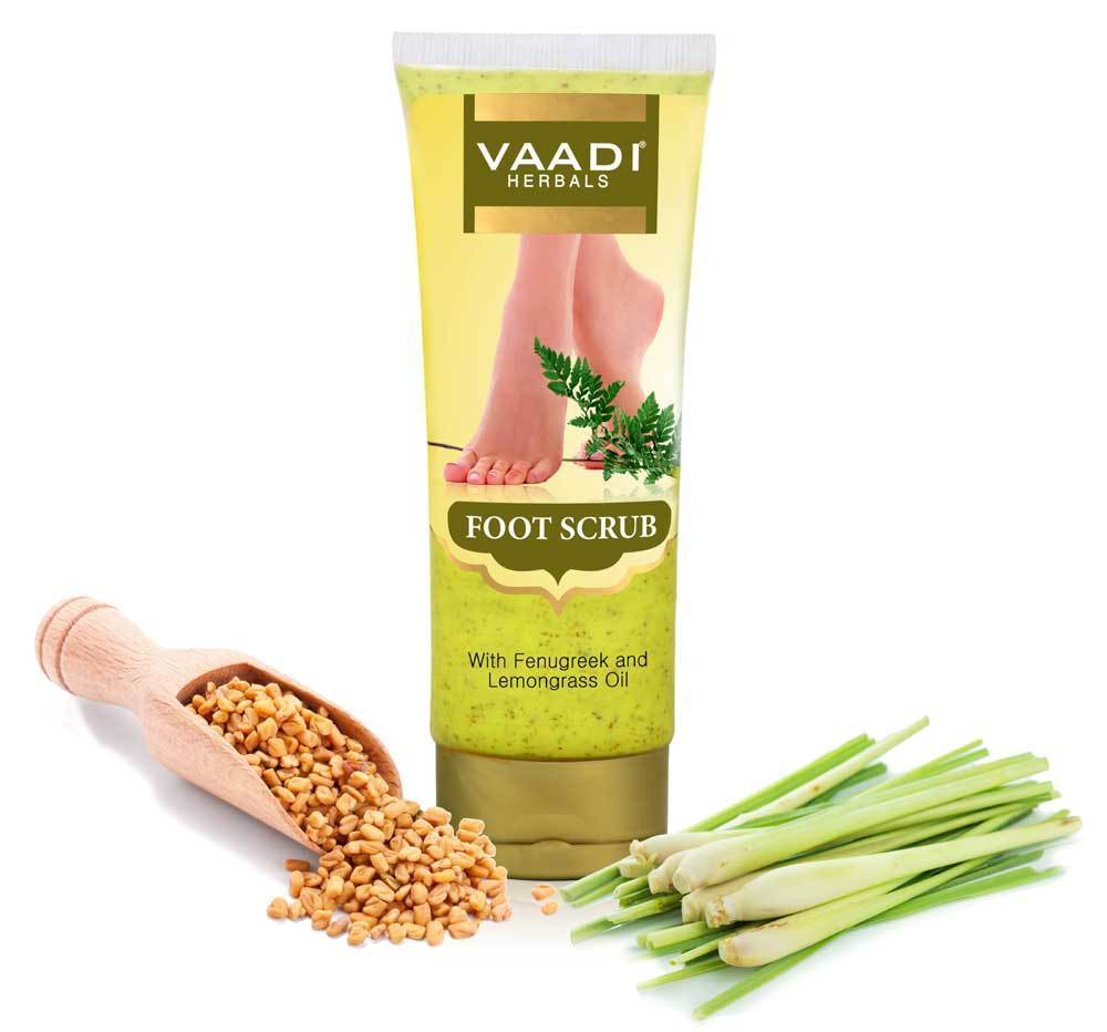 Organic Foot Scrub with Fenugreek & Lemongrass Oil - Therapeutic Exfoliates - Rejuvenates Damaged Skin - Softens Skin (110 gms / 4 oz)