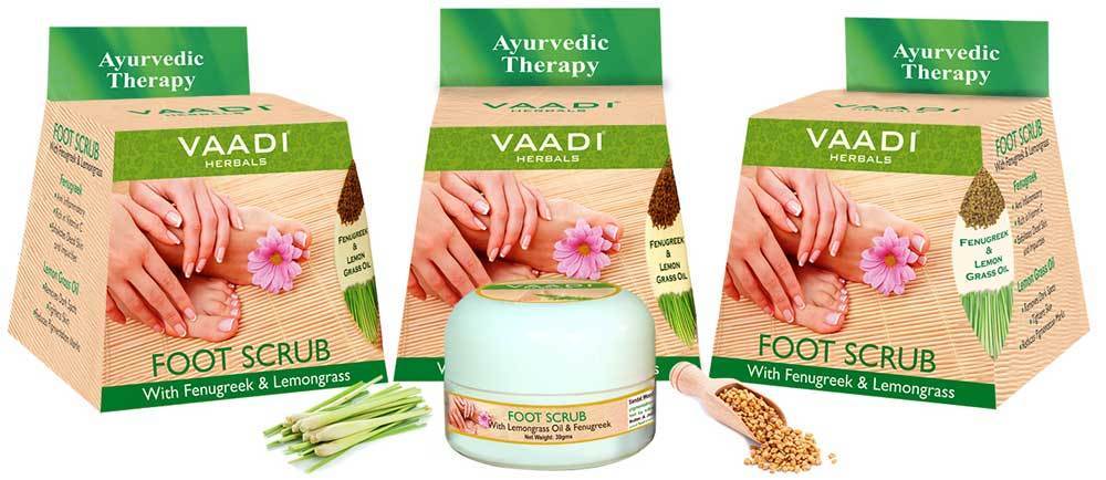 Organic Foot Scrub with Fenugreek & Lemongrass Oil - Therapeutic Exfoliates - Rejuvenates Damaged Skin - Softens Skin (3 x 30 gms / 1.1 oz)