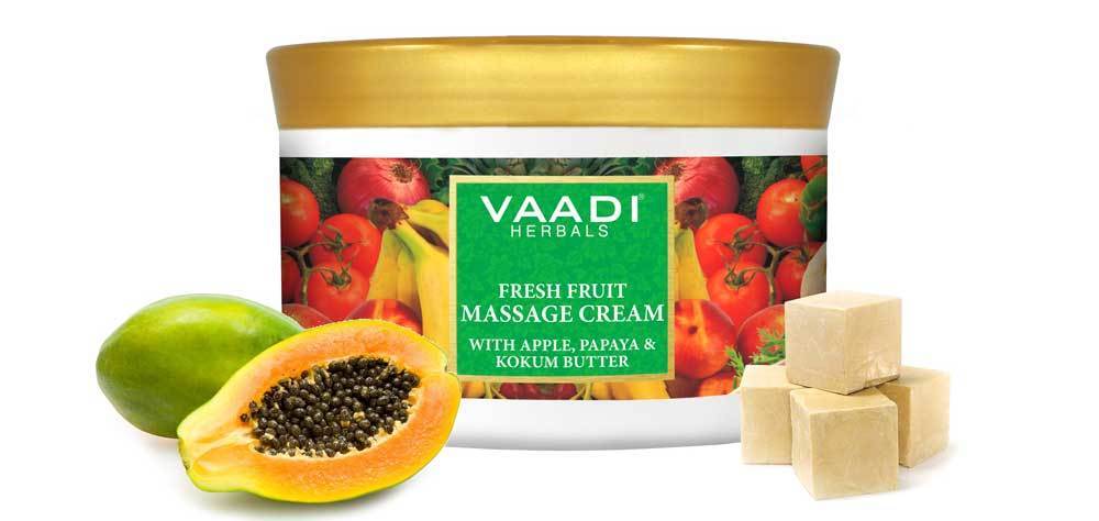 Organic Fresh Fruit Massage Cream with Apple, Papaya & Kokum Butter - Deep Nourishes - Enhances Complexion (500 gms / 17.7 oz)