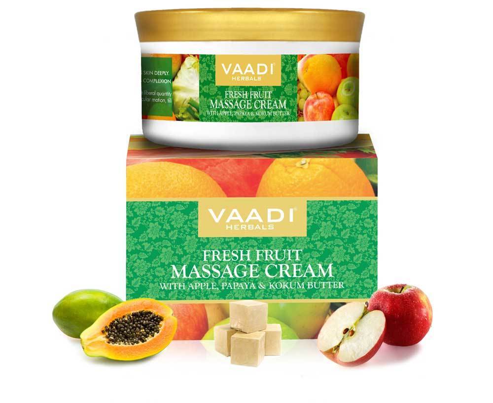 Organic Fresh Fruit Massage Cream with Apple, Papaya & Kokum Butter - Deep Nourishes - Enhances Complexion (150 gms / 5.3 oz)