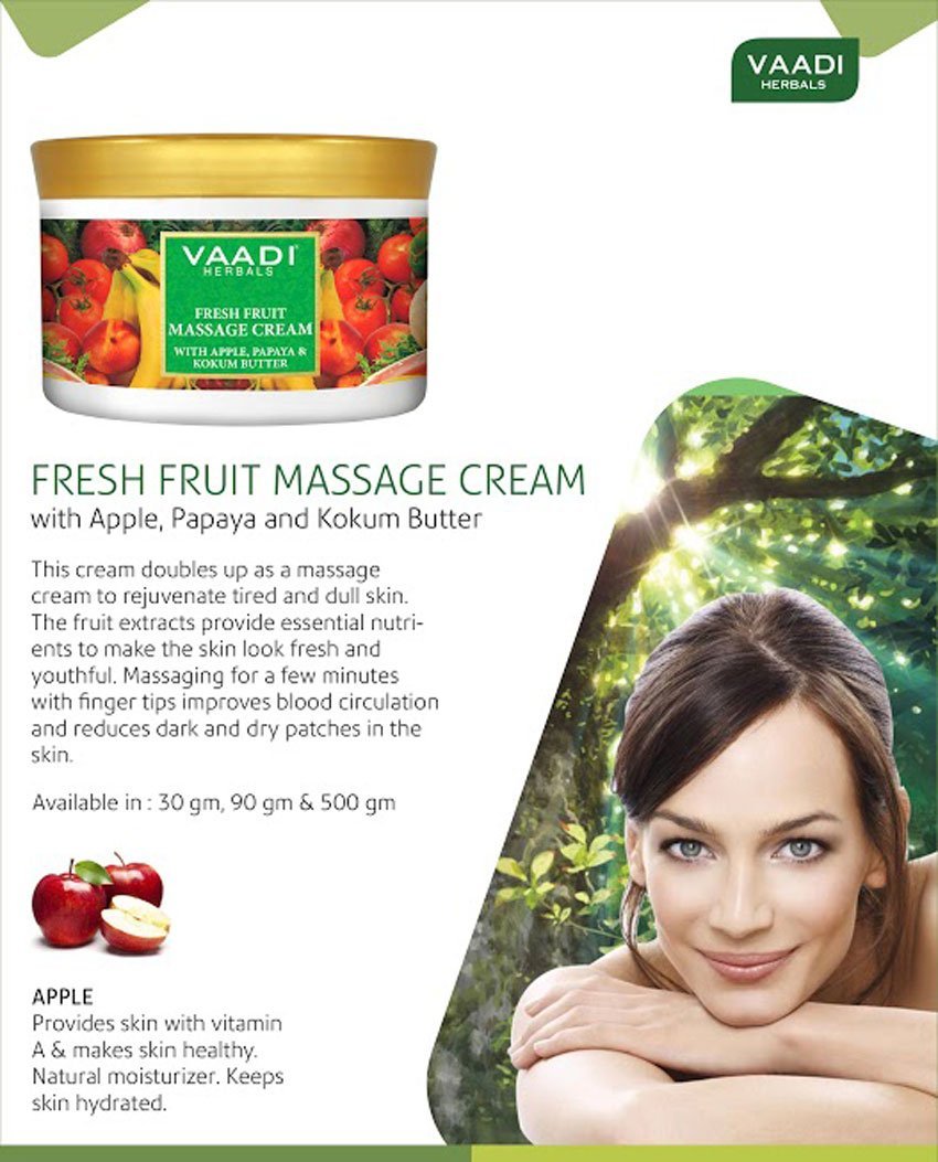 Organic Fresh Fruit Massage Cream with Apple, Papaya & Kokum Butter - Deep Nourishes - Enhances Complexion (500 gms / 17.7 oz)