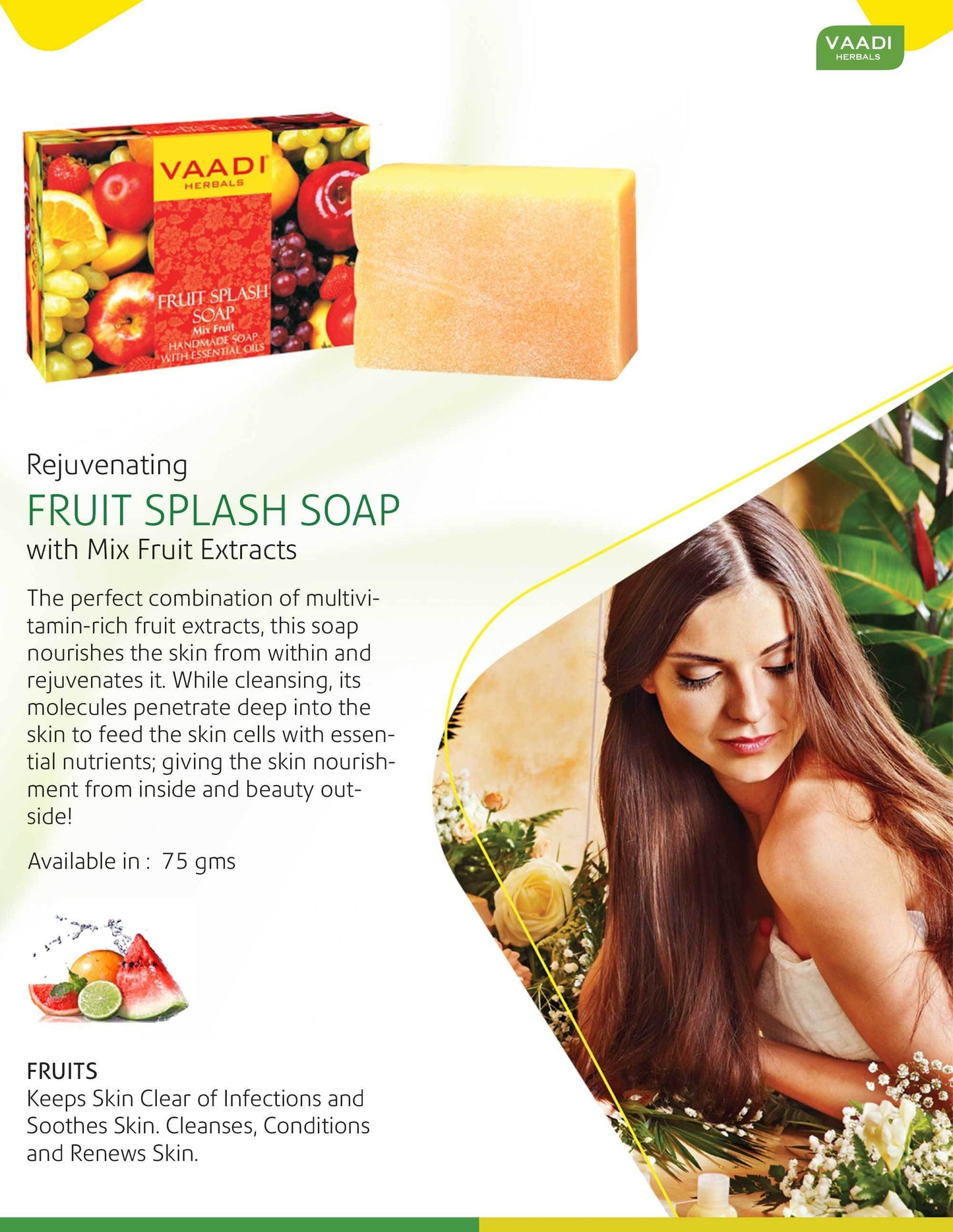 Organic Fruit Splash Soap with Orange, Peach, Lemon & Green Apple - Multivitamin Rich - Keeps Skin Nourished (6 x 75 gms/2.7 oz)