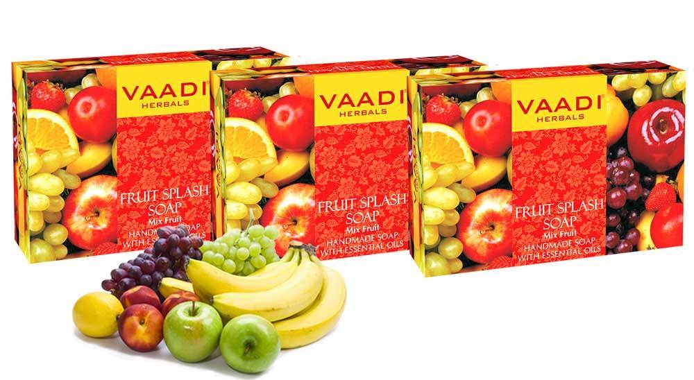 Organic Fruit Splash Soap with Orange, Peach, Lemon & Green Apple - Multivitamin Rich - Keeps Skin Nourished (3 x 75 gms/2.7 oz)