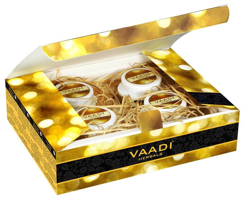 Organic 24 Carat Gold Facial Kit with Gold Leaves, Marigold & Wheatgerm Oil, Lemon Peel - Brightens Skin and Gives Glow (70 gms/2.5 oz)