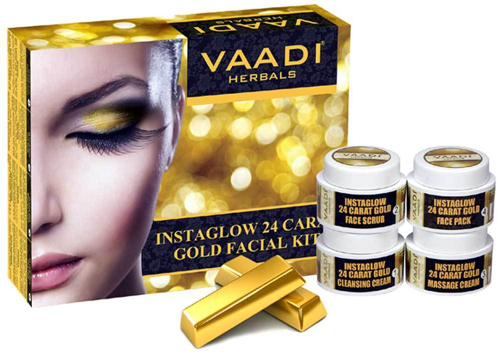 Organic 24 Carat Gold Facial Kit with Gold Leaves, Marigold & Wheatgerm Oil, Lemon Peel - Brightens Skin and Gives Glow (70 gms/2.5 oz)