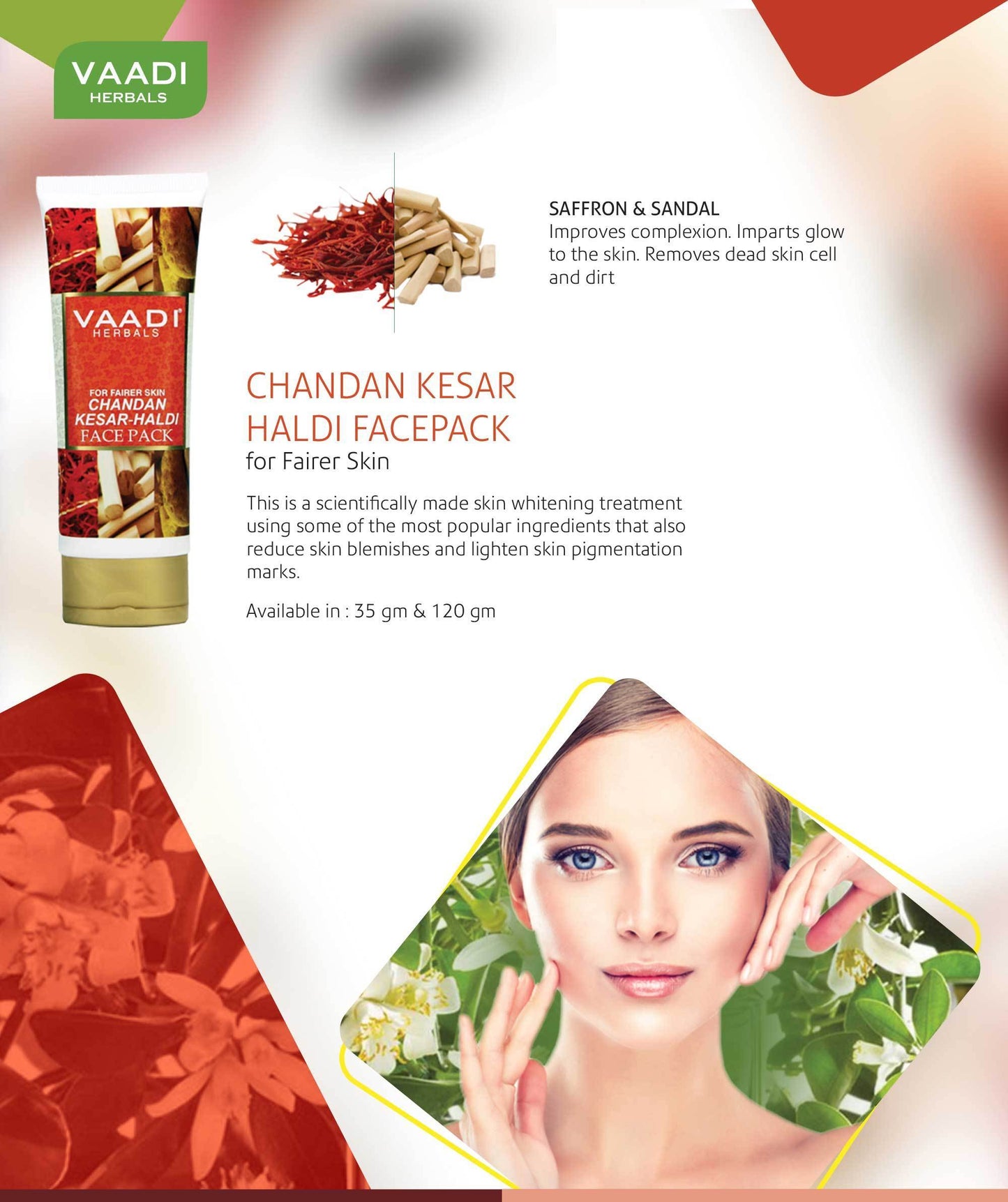Organic Chandan Kesar Fairness Face Pack - Removes Marks and Lightens Skin Tone - Repairs and Protects Skin (120 gms/ 4.3 oz)