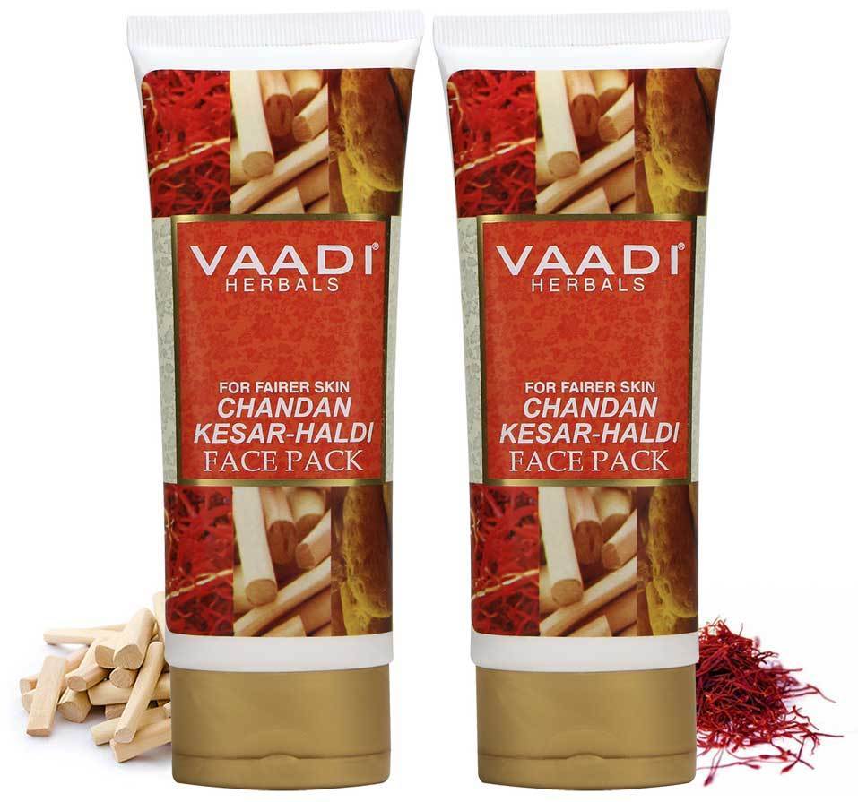 Organic Chandan Kesar Fairness Face Pack - Removes Marks and Lightens Skin Tone - Repairs and Protects Skin (2 x 120 gms/ 4.3 oz)