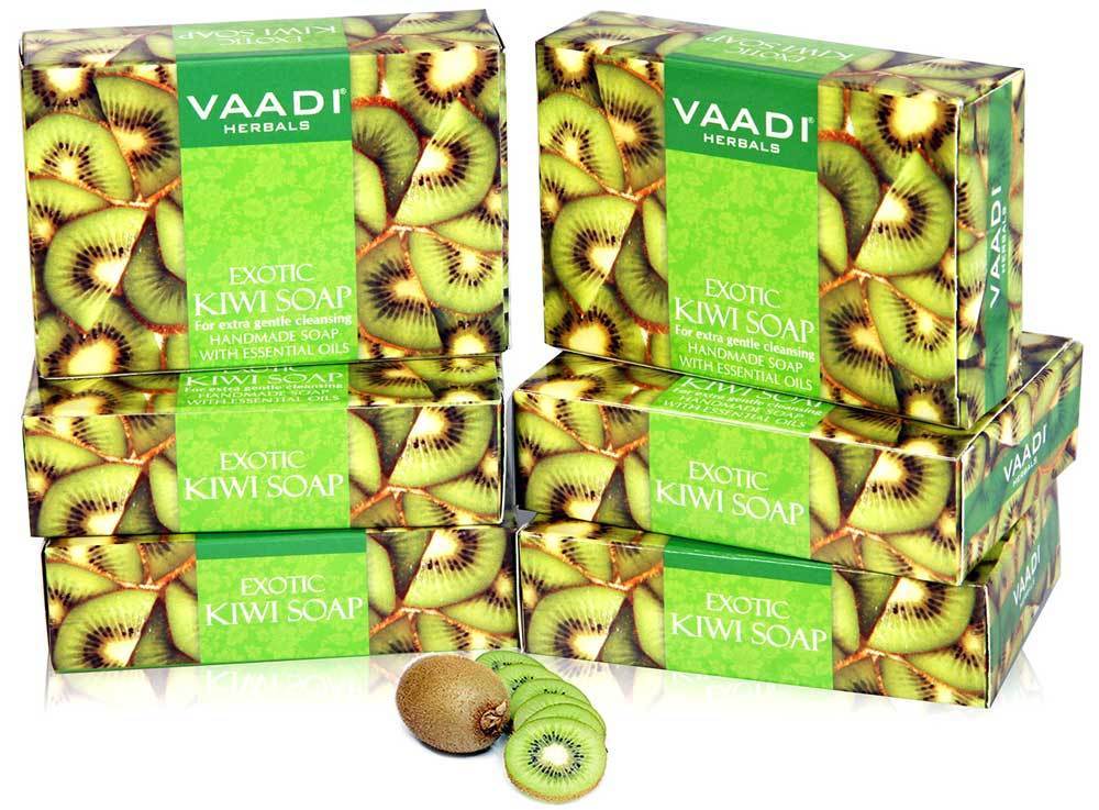 Exotic Organic Kiwi Soap with Green Apple Extract - Gently Clears Skin- Makes Skin Glowing (6 x 75 gms / 2.7 oz)