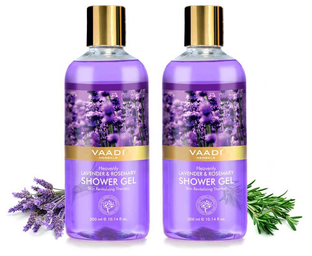 Heavenly Organic Lavender & Rosemary Shower Gel - Skin Rejuvenating Therapy - Relieves Puffiness (2 x 300 ml / 10.2 fl oz)