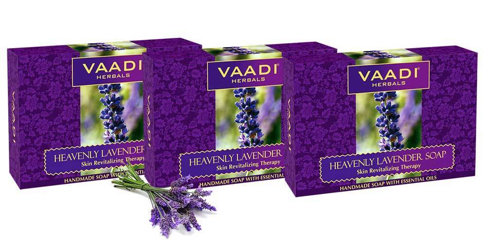 Heavenly Organic Lavender Soap with Rosemary - Revitalizes & Hydrates Skin (3 x 75 gms / 2.7 oz)