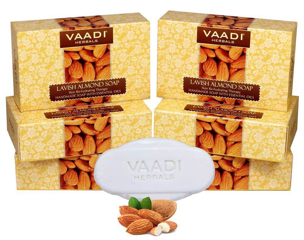 Rehydrating Organic Lavish Almond Soap with Honey & Aloe Vera - Improves Complexion - Keeps Skin Nourished (6 x 75 gms/2.7 oz)