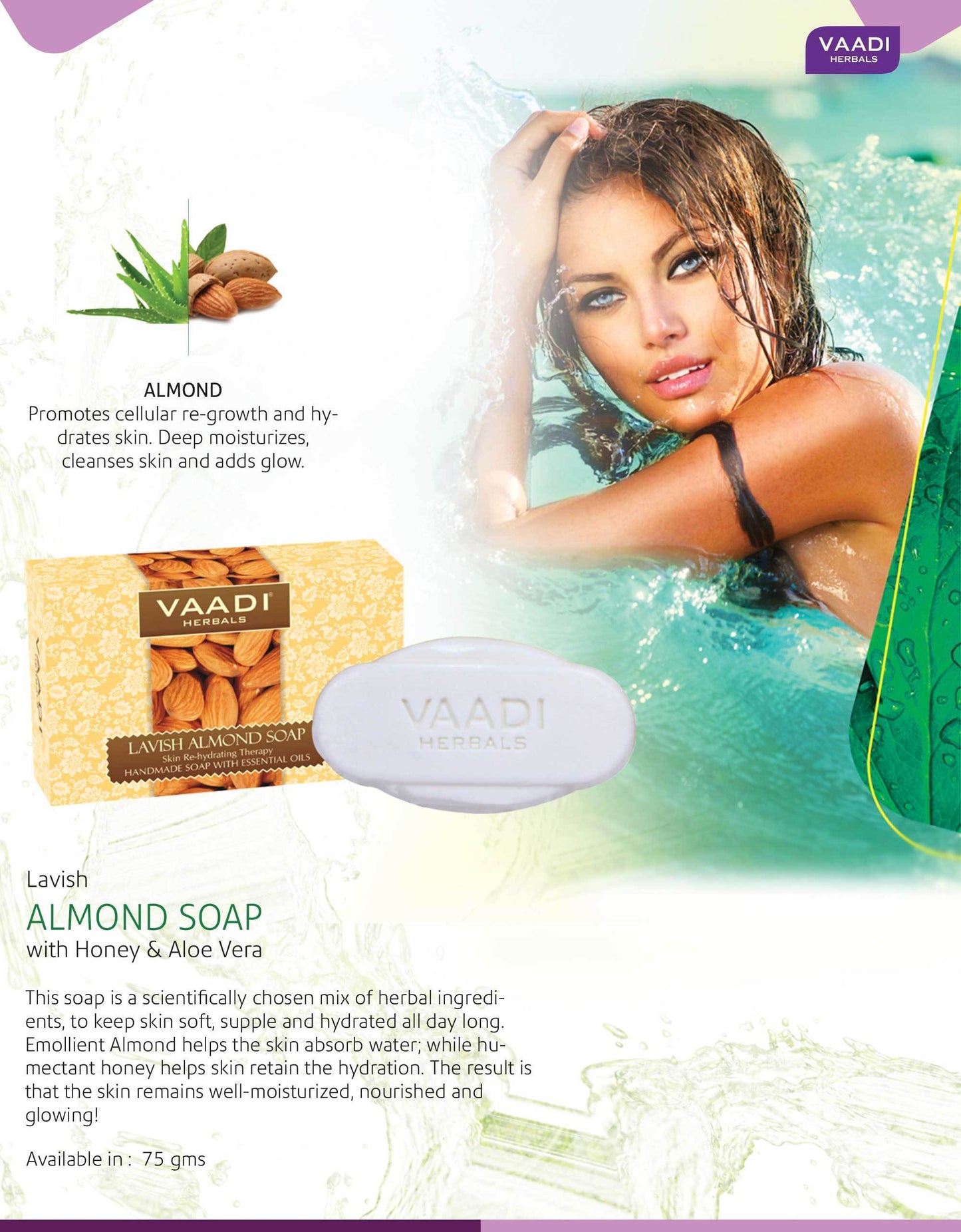 Rehydrating Organic Lavish Almond Soap with Honey & Aloe Vera - Improves Complexion - Keeps Skin Nourished (75 gms/2.7 oz)