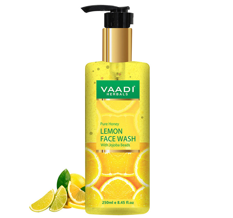 Skin Hydrating Organic Lemon Face Wash with Jojoba Beads - Removes Excess Oil - Prevents Acne (250 ml/8.45 fl oz)