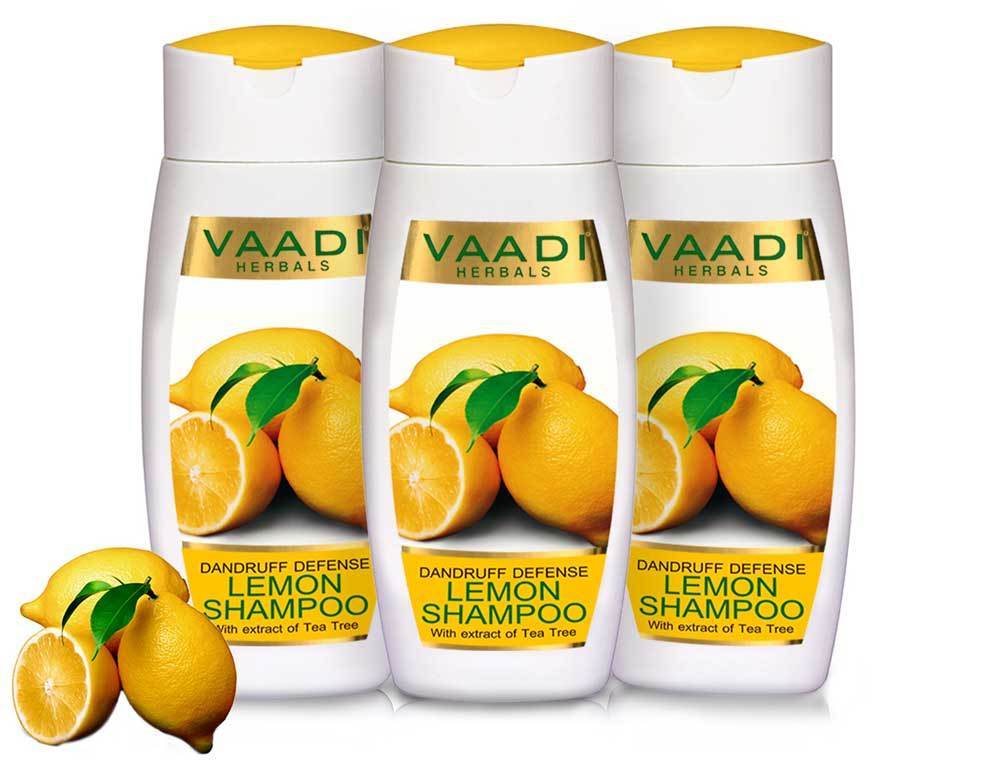 Dandruff Defense Organic Lemon Shampoo with Tea Tree Extract - Disinfects Scalp - Prevents Hairfall (3 x 110 ml/ 4 fl oz)
