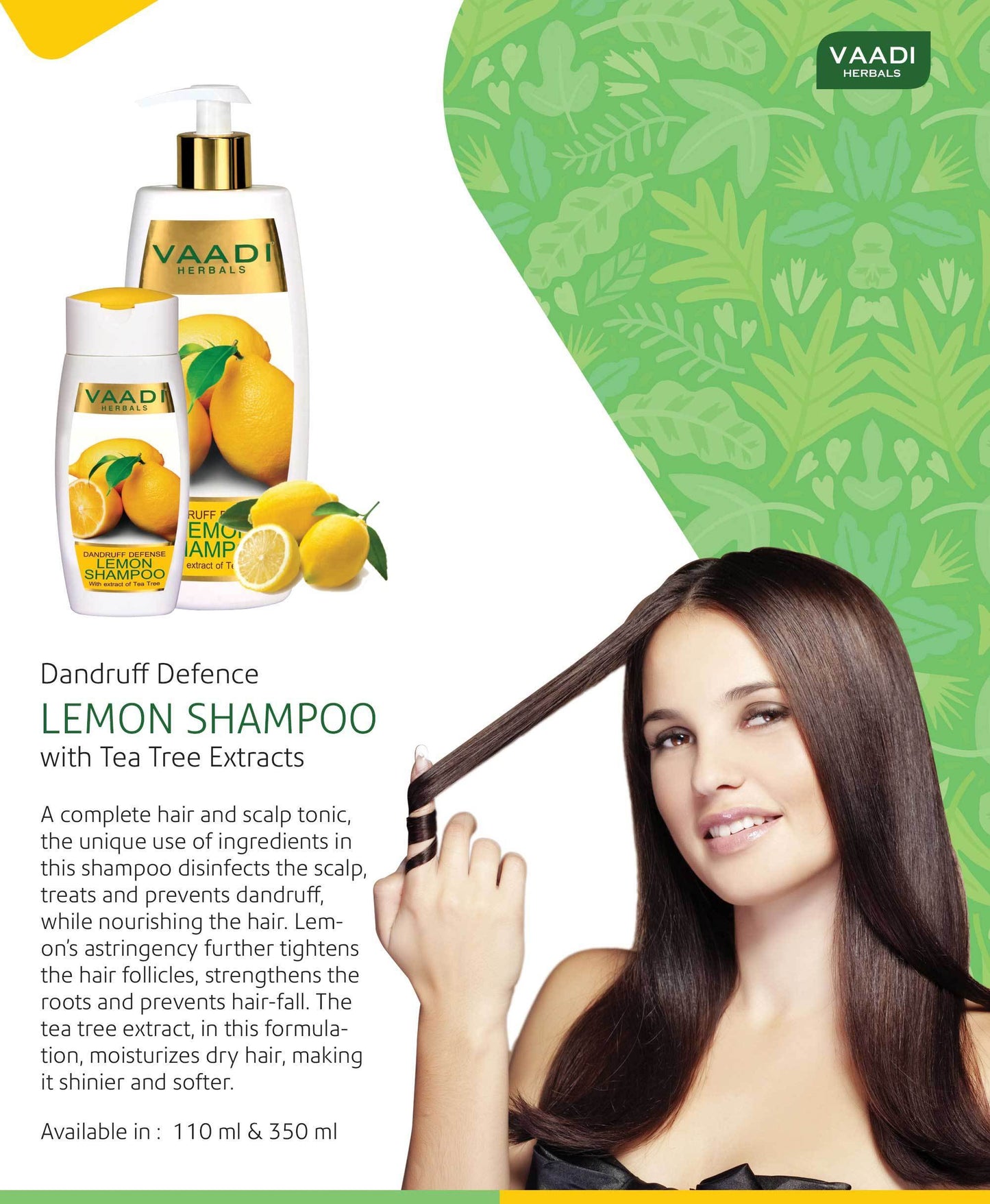 Dandruff Defense Organic Lemon Shampoo with Tea Tree Extract - Disinfects Scalp - Prevents Hairfall (110 m/ 4 fl oz)