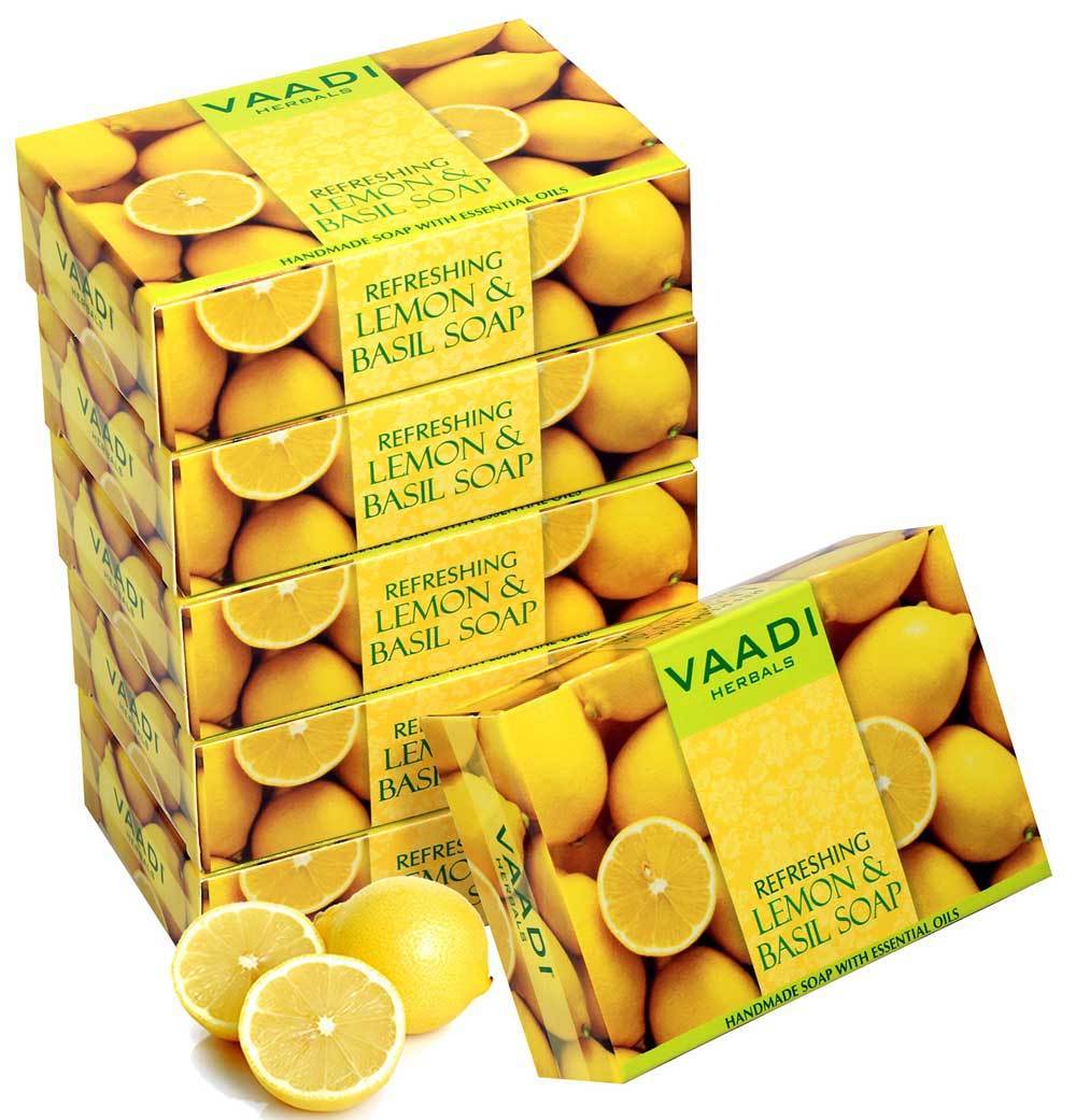 Refreshing Organic Lemon Basil Soap Tones Brightens Skin Detoxifies Skin Deep 6 x 75 gms 2.7 oz