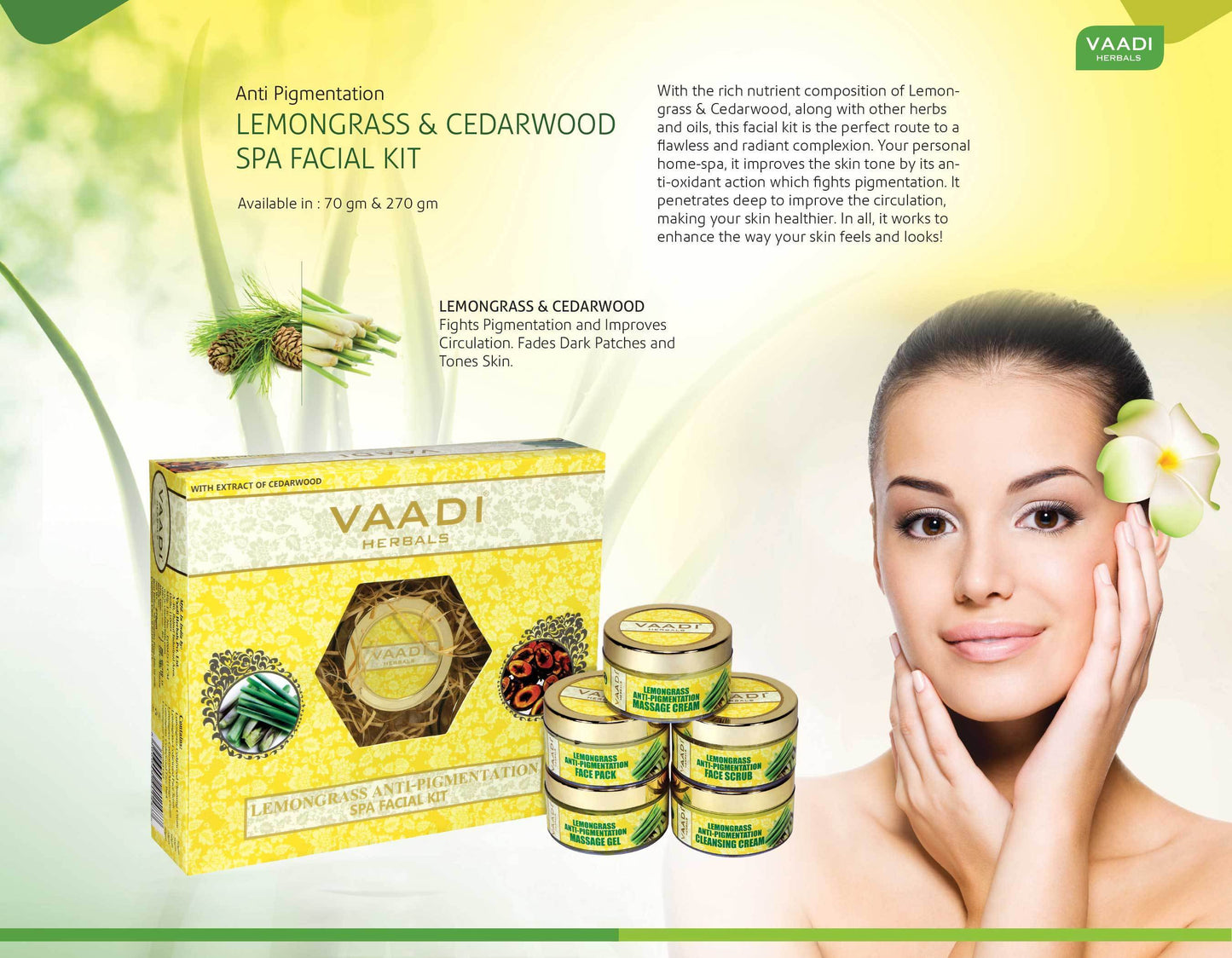 Anti Pigmentation Organic Lemongrass Facial Kit with Cedarwood Extract, Apricot Extract and Fenugreek (70 gms/2.5 oz)