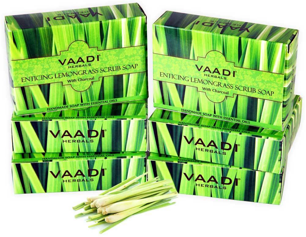 Enticing Organic Lemongrass Soap with Charcoal - Exfoliates & Polishes Skin - Makes Skin Smooth (6 x 75 gms / 2.7 oz)