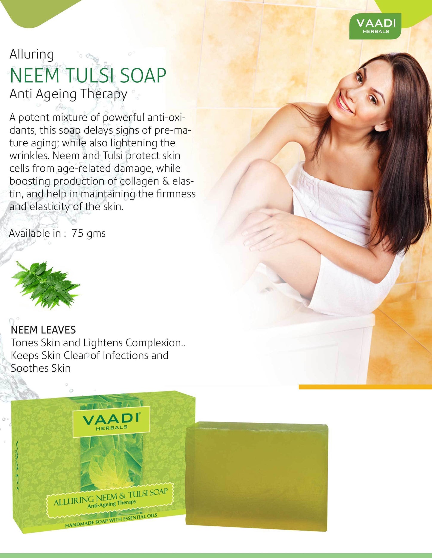 Organic Alluring Neem Tulsi Soap with Aloe Vera, Vitamin E & Tea Tree Oil - Prevents Ageing - Protects Skin (75 gms / 2.7 oz)